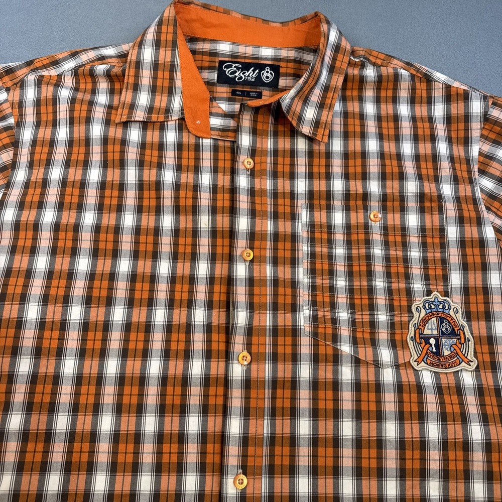 Eight 732  ORANGE Plaid Shirt 4XL Young Jeezy Hip Hop CREST LOGO